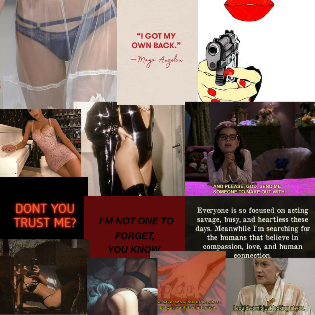 collage de 12 fotografías que tratan sobre relaciones, cuernos, experiencias sexuales, etc. 